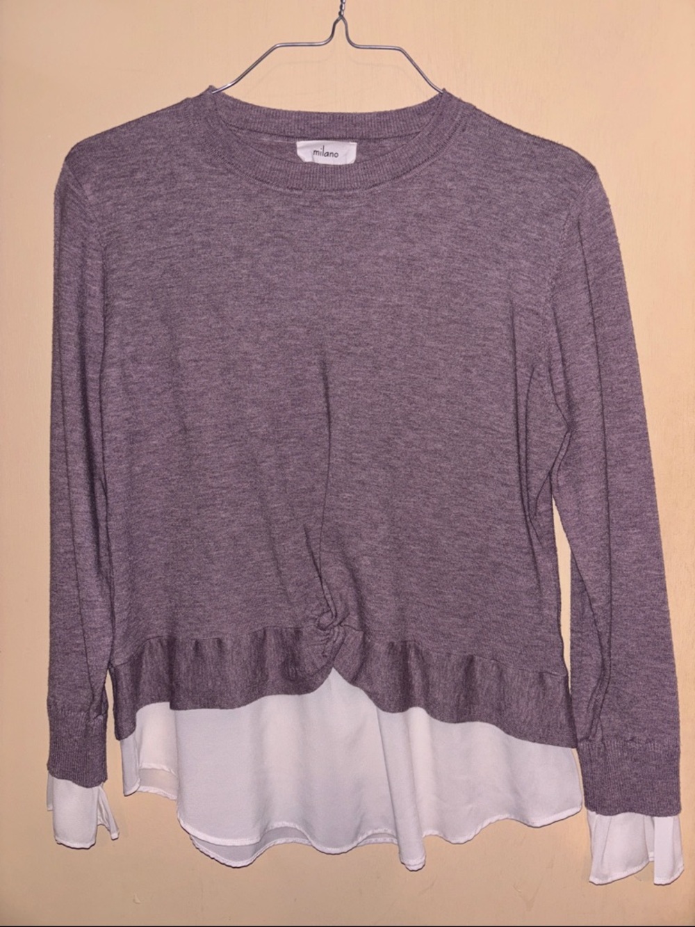 Milano: Lavender Knit Long-Sleeve Top with White Layered Hem
